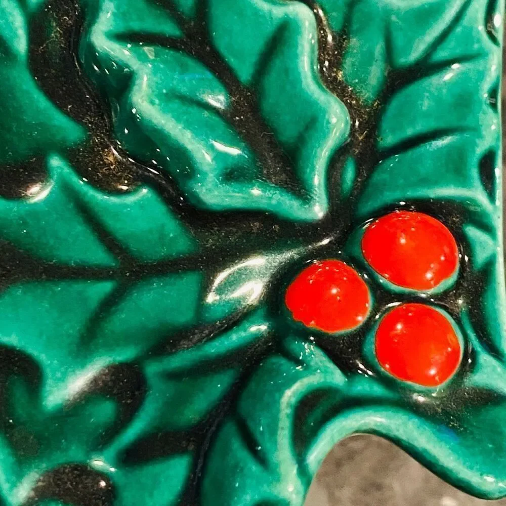 Vintage Holly Berry Christmas Tree Candy Dish 8”
